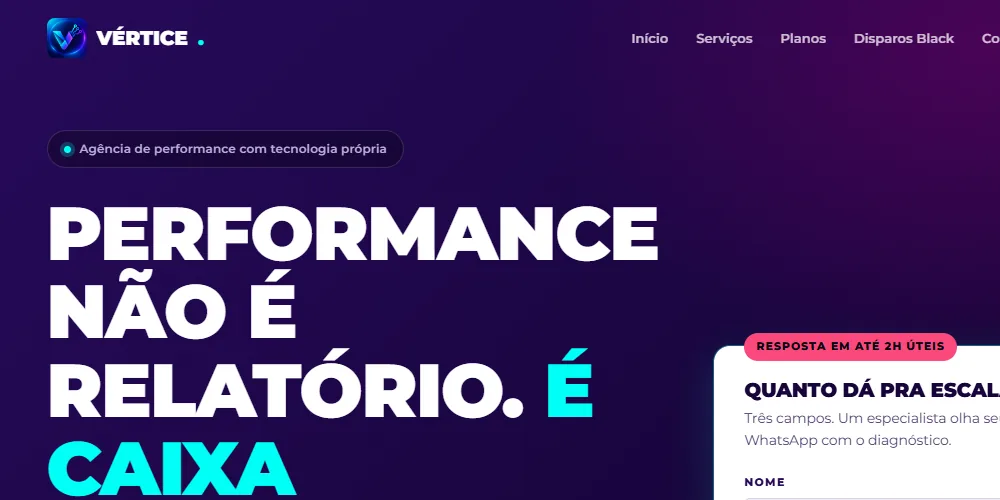 Site da Vértice Consultoria com formulário de captação